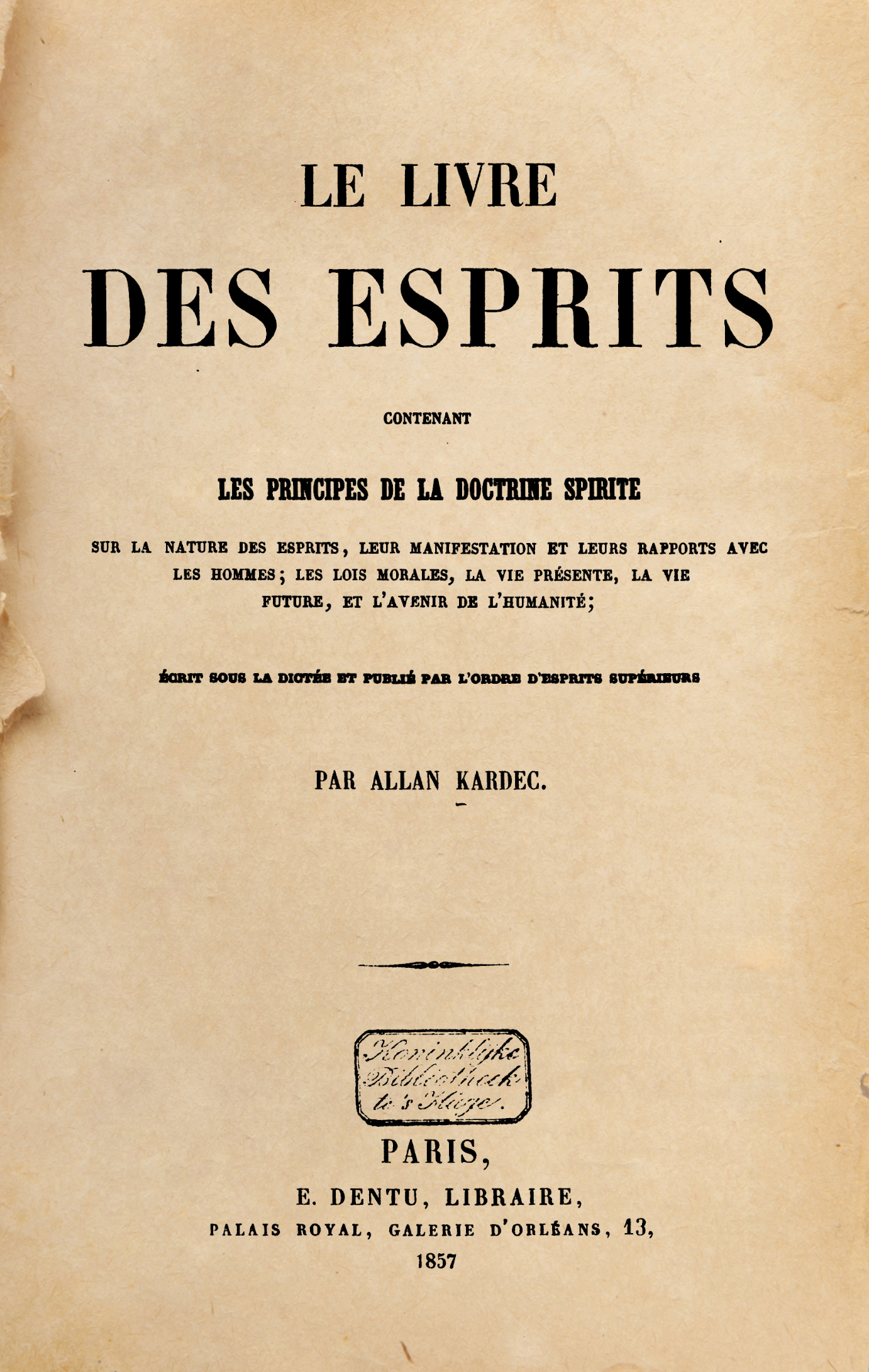 Imagem da capa do Livro dos Espíritos, de 1857
